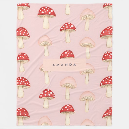 赤パーソナライズされたお洒落ピンクマッシュルームパターン フリースブランケット (正面)
