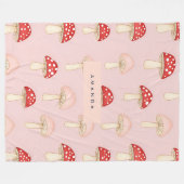 赤パーソナライズされたお洒落ピンクマッシュルームパターン フリースブランケット (正面(横))