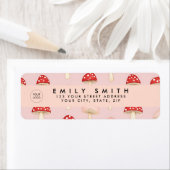 赤パーソナライズされたお洒落ピンクマッシュルームパターン ラベル (インサイチュ)