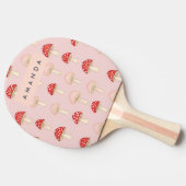 赤パーソナライズされたお洒落ピンクマッシュルームパターン 卓球ラケット (横)