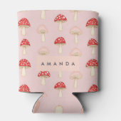 赤パーソナライズされたお洒落ピンクマッシュルームパターン 缶クーラー (裏面)