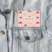 赤パーソナライズされたお洒落ピンクマッシュルームパターン 缶バッジ (インサイチュ)