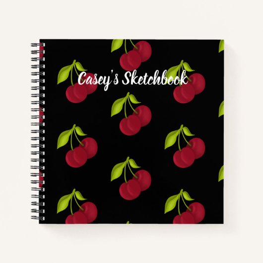 赤パーソナライズされたさくらんぼスケッチブックジャーナル ノートブック (正面)