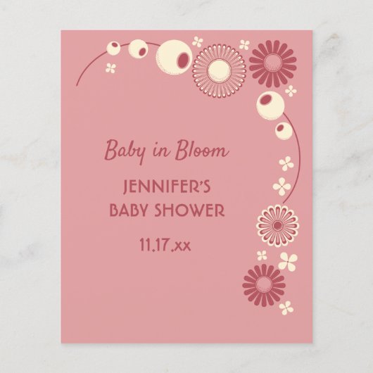 赤パーソナライズされたちゃんシャワーゲームシートピンクフローラ チラシ (裏面)