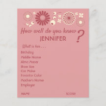 赤パーソナライズされたちゃんシャワーゲームシートピンクフローラ