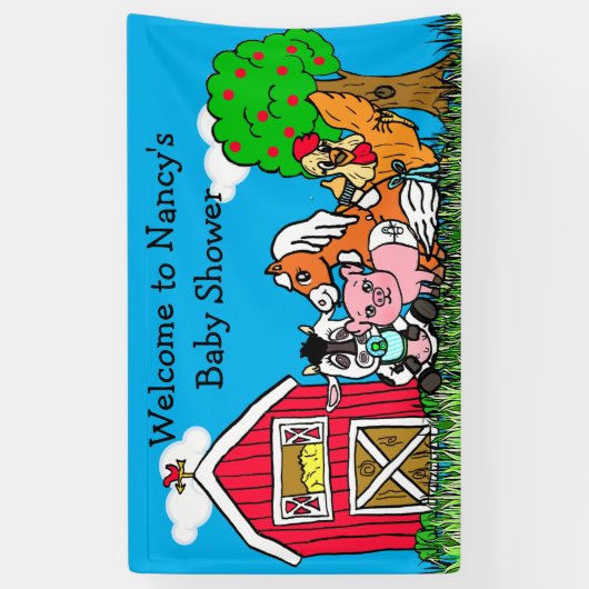 赤パーソナライズされたちゃんシャワーファーム動物テーマ 横断幕 (縦)