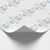 赤パーソナライズされたちゃんシャワーブルーエレファントボーイ ラッピングペーパー (角)