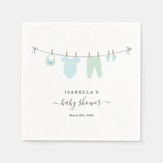 赤パーソナライズされたちゃんシャワーボーイズブルー&グリーン スタンダードカクテルナプキン (正面)