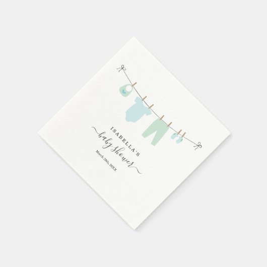 赤パーソナライズされたちゃんシャワーボーイズブルー&グリーン スタンダードカクテルナプキン (角)