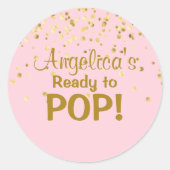 赤パーソナライズされたちゃんシャワーポップ・アートのガールピンク ラウンドシール (正面)