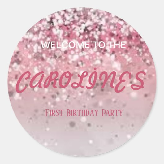 赤パーソナライズされたちゃんシャワーポップ・アートのガールピンク ラウンドシール (正面)