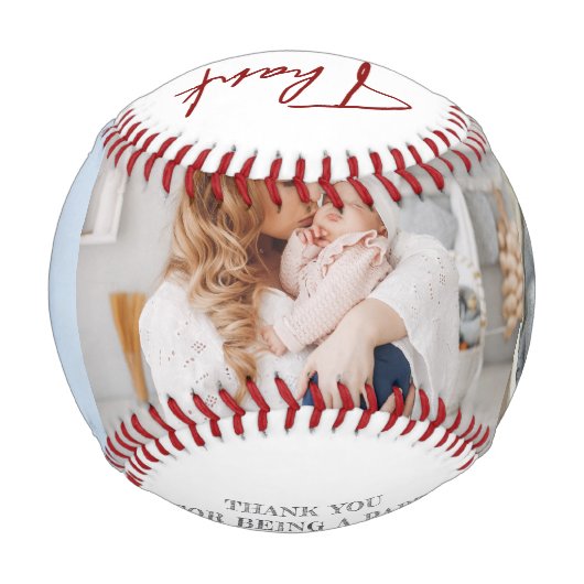 赤パーソナライズされたちゃんシャワー写真ありがとう 野球ボール (裏面)