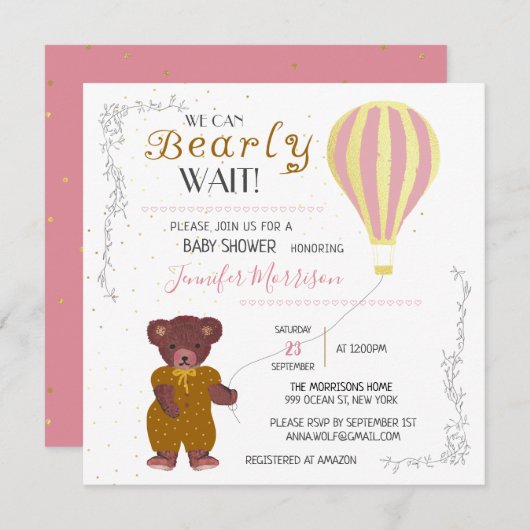 赤パーソナライズされたちゃんシャワー女の子を待つことができる 招待状 (正面/裏面)