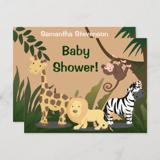 赤パーソナライズされたちゃんシャワー招待状、ジャングル動物 招待状 (正面/裏面)