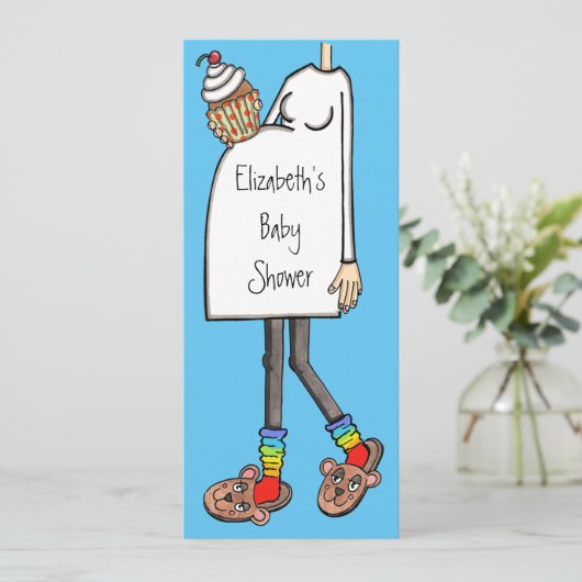 赤パーソナライズされたちゃんシャワー淡い肌トーン 招待状 (スタンド正面)