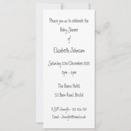 赤パーソナライズされたちゃんシャワー淡い肌トーン 招待状 (裏面)