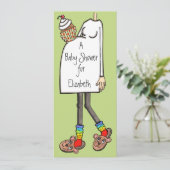 赤パーソナライズされたちゃんシャワー淡い肌トーン 招待状 (スタンド正面)