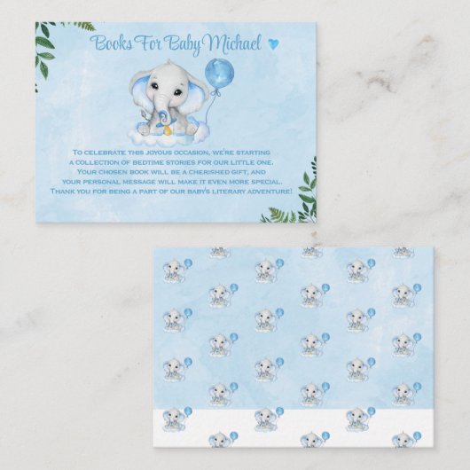 赤パーソナライズされたちゃんシャワー用の象の少年の本 エンクロージャーカード (正面/裏面)