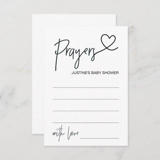 赤パーソナライズされたちゃんシャワー祈りの言葉カード付ハート エンクロージャーカード (正面/裏面)