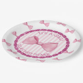赤パーソナライズされたちゃんシャワー紙プレートピンク弓 ペーパープレート (アングル)