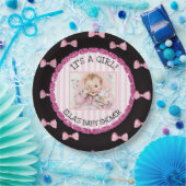 赤パーソナライズされたちゃんシャワー紙プレートピンク弓 ペーパープレート (パーティー)