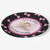 赤パーソナライズされたちゃんシャワー紙プレートピンク弓 ペーパープレート (アングル)