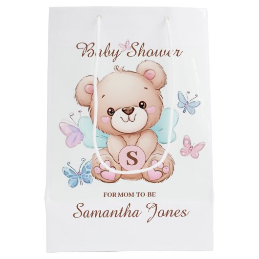 赤パーソナライズされたちゃんシャワー ミディアムペーパーバッグ (裏面)