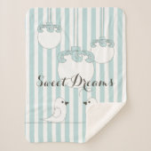 赤パーソナライズされたちゃんブルーストライプの可愛い鳥の子供 シェルパブランケット (正面)