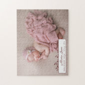 赤パーソナライズされたちゃん写真誕生のお知らせ ジグソーパズル (縦)