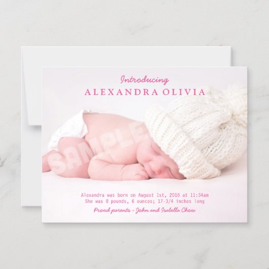 赤パーソナライズされたちゃん写真誕生のお知らせ マグネット招待状 (正面)