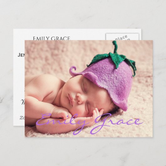 赤パーソナライズされたちゃん出産発表はがき 案内ポストカード (正面/裏面)