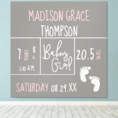 赤パーソナライズされたちゃん女の子の発表グレー、ピンク キャンバスプリント (インサイチュ (ウッドフロア))