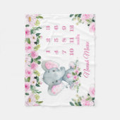 赤パーソナライズされたちゃん女の子エレファントマイルストーン名 フリースブランケット (正面)
