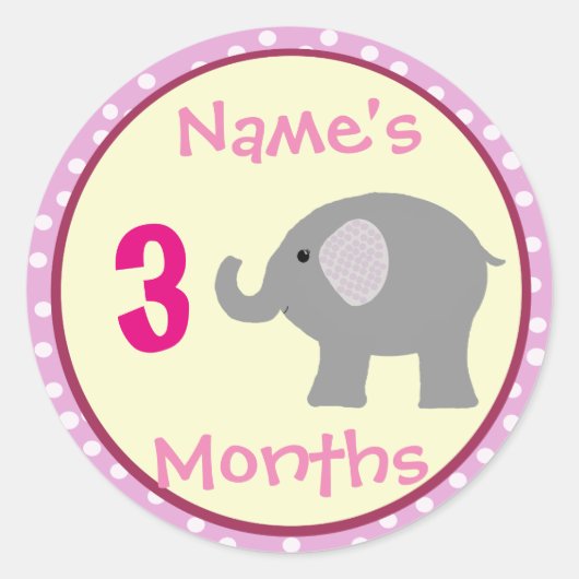 赤パーソナライズされたちゃん女の子ゾウ月スタンプ ラウンドシール (正面)