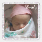 赤パーソナライズされたちゃん女の子ピンク縁どのステッカー スクエアシール (正面)