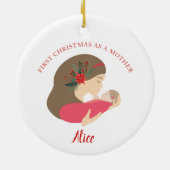 赤パーソナライズされたちゃん娘への母親式クリスマス セラミックオーナメント (裏面)
