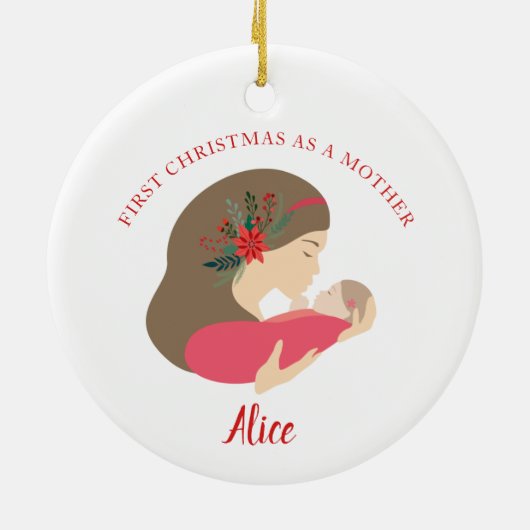 赤パーソナライズされたちゃん娘への母親式クリスマス セラミックオーナメント (裏面)