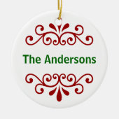 赤パーソナライズされたでクリスマスの飾りに名前 セラミックオーナメント (正面)