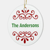 赤パーソナライズされたでクリスマスの飾りに名前 セラミックオーナメント (左)