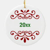 赤パーソナライズされたでクリスマスの飾りに名前 セラミックオーナメント (裏面)