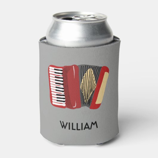 赤パーソナライズされたとグレーのアコーディオン 缶クーラー (缶正面)
