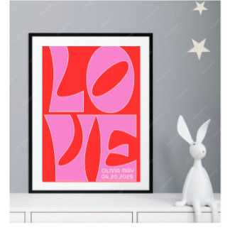 赤パーソナライズされたとピンクのLOVE子供部屋 ポスター