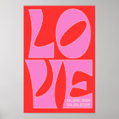 赤パーソナライズされたとピンクのLOVE子供部屋 ポスター (正面)