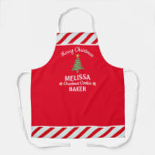 赤パーソナライズされたと白のキャンディーケーンクリスマス エプロン (正面)