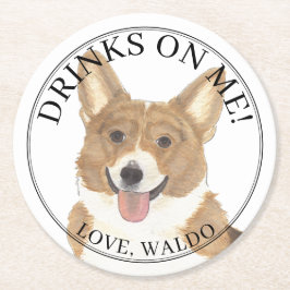 赤パーソナライズされたと白のコルギドッグ結婚ズ ラウンドペーパーコースター