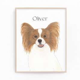 赤パーソナライズされたと白のパピヨン犬アート フォトプリント           