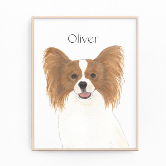 赤パーソナライズされたと白のパピヨン犬アート フォトプリント           