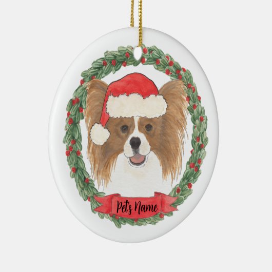 赤パーソナライズされたと白のパピロン セラミックオーナメント (右)