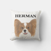 赤パーソナライズされたと白のリバーシブルパピヨン犬 クッション (正面)