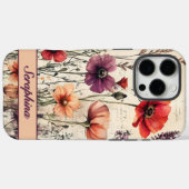 赤パーソナライズされたと紫のケシの花 Case-Mate iPhoneケース (裏面 (横))